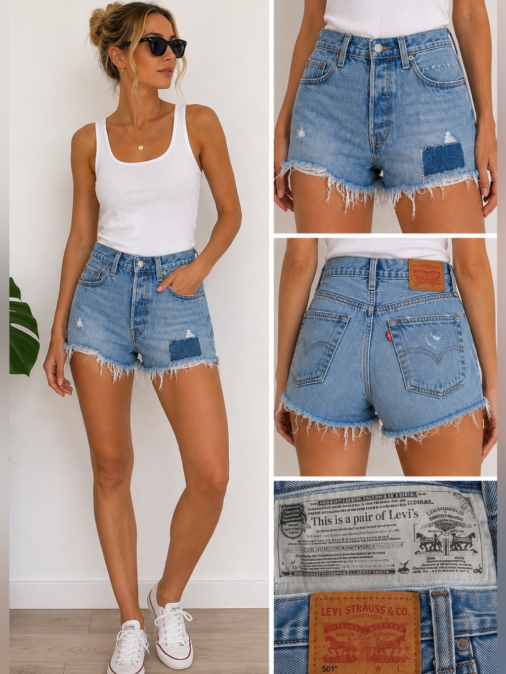 Levi’s 501 Women’s W28 Distressed Cutoff Denim Shorts Patchwork Raw Hem